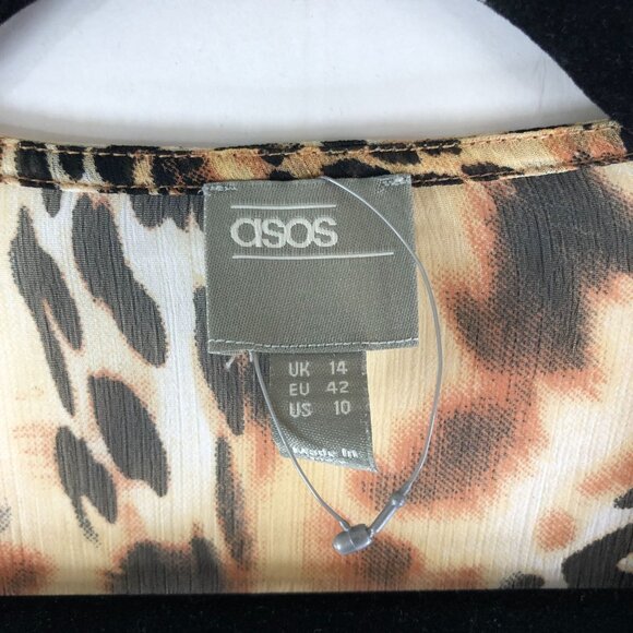 Asos Womens Duster Cardigan Sheer Tie Front Ruffle Leopard Print Brown 10 - Picture 5 of 6